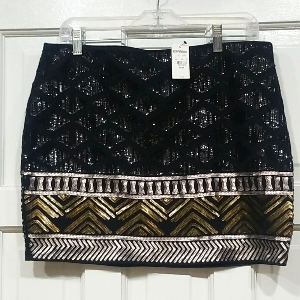 NWT Express Geometric Sequin Mini Skirt Medium